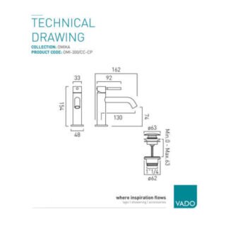 Vado Omika Slimline Mono Basin Mixer Tap With Universal Waste - Chrome - Image 2