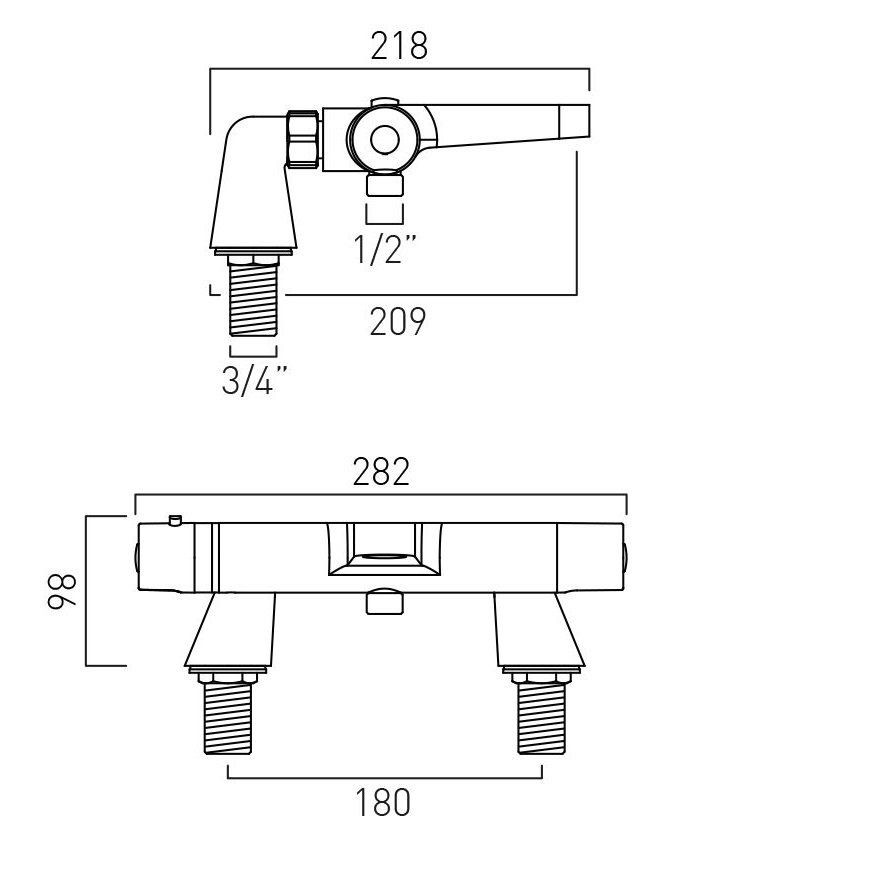 Vado Sirkel Deck Mounted Thermostatic Bath Shower Mixer - Chrome - Image 2