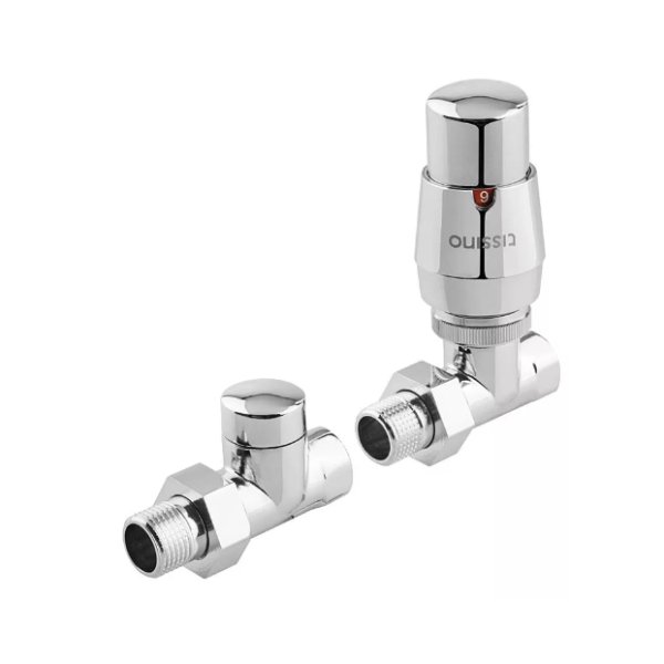 Tissino Hugo Straight Radiator Valves including Thermostatic Head - Chrome