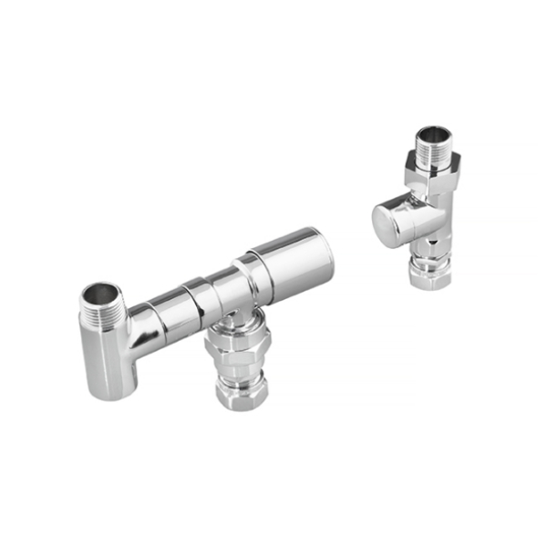 Tissino Hugo Dual Fuel Radiator Valves – Floor Plumbing Connection With Thermostatic Head - Chrome