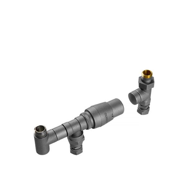 Tissino Hugo Dual Fuel Radiator Valves – Floor Plumbing Connection With Thermostatic Head - Lusso Grey