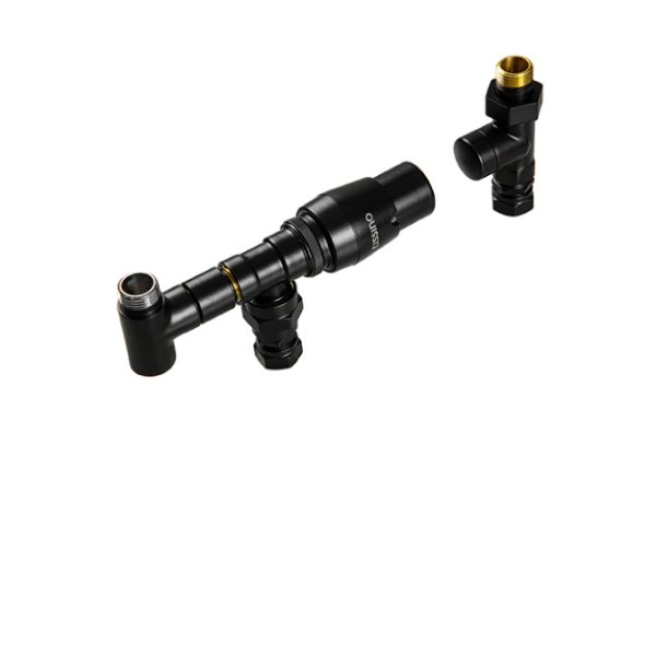 Tissino Hugo Dual Fuel Radiator Valves – Floor Plumbing Connection With Thermostatic Head - Matt Black