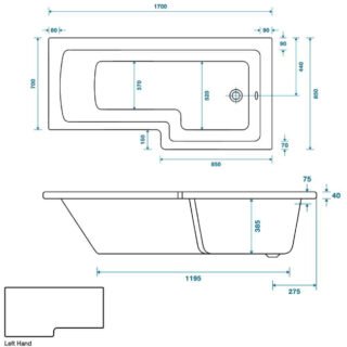 Tissino Lorenzo Premium L-Shaped Single Ended Bath - 1700mm X 700mm/850mm - White - Image 2