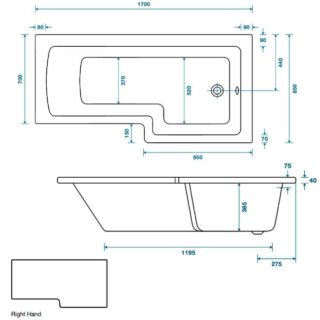 Tissino Lorenzo Premium L-Shaped Single Ended Bath - 1700mm X 700mm/850mm - White - Image 3