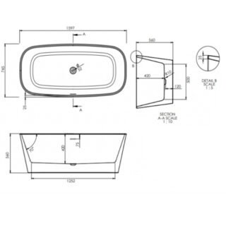 Tissino Matera Double Ended Freestanding Bath With Pop-Up Waste And Overflow - 1590mm X 745mm - White - Image 5