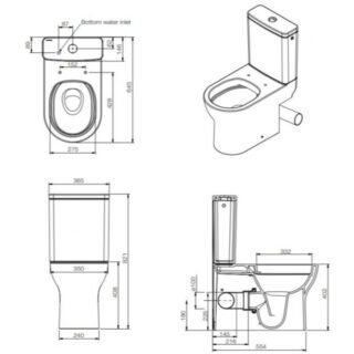 Tissino Nerola Rimless Closed Coupled Toilet With Cistern And Slimline Seat, Right Hand Cut Out, Hinges - White - Image 2