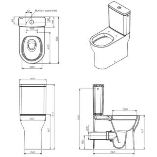 Tissino Nerola Rimless Closed Coupled Comfort Height Toilet With Cistern And Slimline Seat, Hinges - White - Image 2