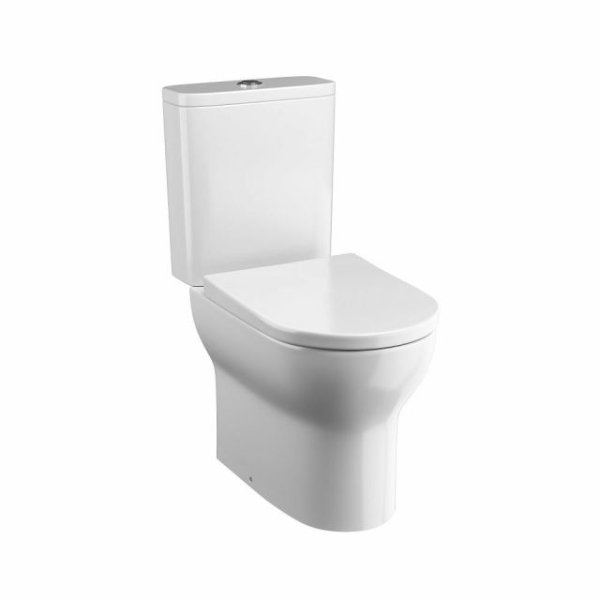 Tissino Nerola Rimless Closed Coupled Open Back Toilet With Cistern And Wrapover Seat, Hinges – White - Brushed Brass