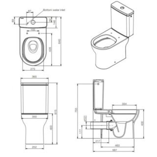 Tissino Nerola Rimless Closed Coupled Open Back Toilet With Cistern And Slimline Seat, Hinges - White - Image 2