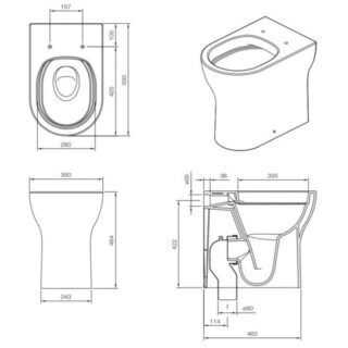 Tissino Nerola Rimless Back To Wall Comfort Height Toilet And Slimline Seat, Hinges - White - Image 2