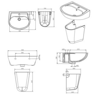 Tissino Nerola Basin With Semi Pedestal - 560mm Wide - 1 Tap Hole - White - Image 2