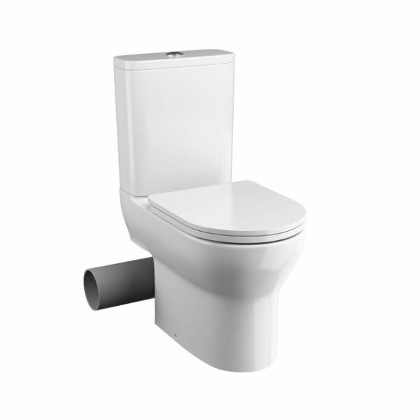 Tissino Nerola Rimless Closed Coupled Toilet With Cistern And Slimline Seat, Left Hand Cut Out, Hinges – White - Brushed Brass