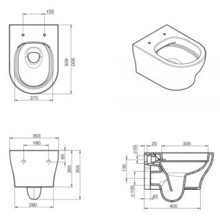 Tissino Nerola Rimless Wall Hung Toilet And Slimline Soft Close Seat Fixings - White - Image 2