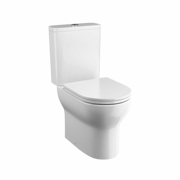 Tissino Nerola Rimless Closed Coupled Open Back Toilet With Cistern And Slimline Seat, Hinges – White - Matt Black
