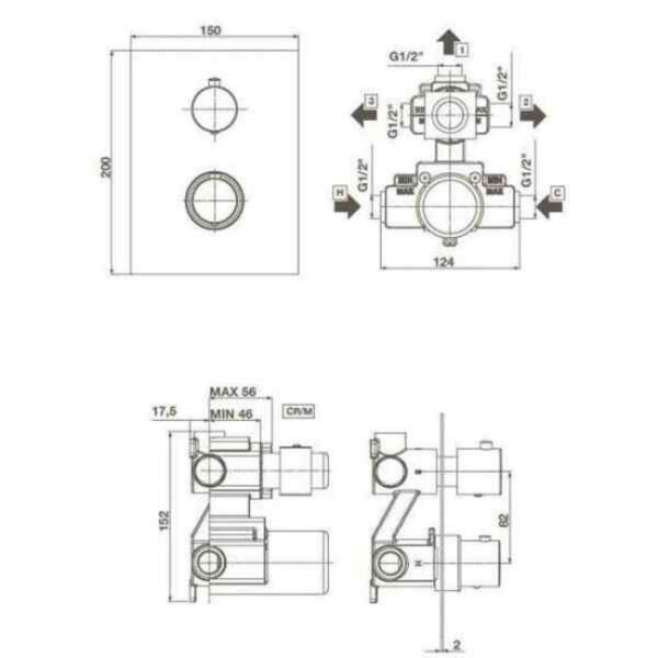 Tissino Parina 3 Outlets Thermostatic Concealed Shower Valve With Diverter- Chrome - Image 2