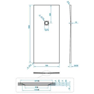 Tissino Giorgio2 Rectangular Shower Tray - Grey Slate - Size Option - Image 13