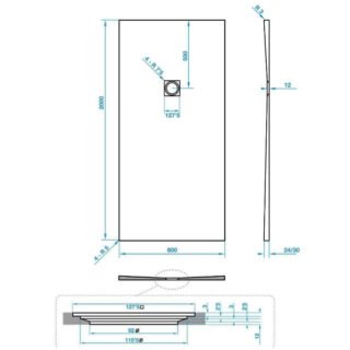 Tissino Giorgio2 Rectangular Shower Tray - Grey Slate - Size Option - Image 24