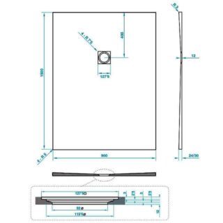 Tissino Giorgio2 Rectangular Shower Tray - Grey Slate - Size Option - Image 29