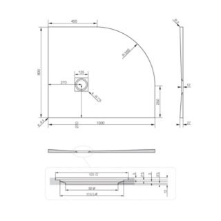 Tissino Giorgio2 Offset Quadrant Shower Tray - Graphite Slate - Size & Orientation Option - Image 2