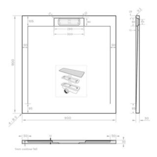 Tissino Giorgio Lux Square Shower Tray - 900mm X 900mm - Grey Slate - Image 2