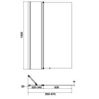 Tissino Messina Double Panel Rectangular Bath Screen - 1500mm High - Image 2