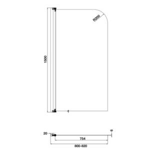 Tissino Messina Single Panel Curved Bath Screen - 800mm/820mm Wide - Chrome - Image 2