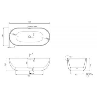 Tissino Matera Double Ended Ledge Freestanding Bath With Pop-Up Waste And Overflow - 1680mm X 780mm - White - Image 6