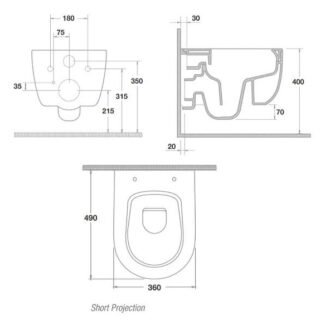 Tissino Velino Rimless Short Projection Wall Hung Toilet With Soft Close Seat And Hinges - White - Image 2