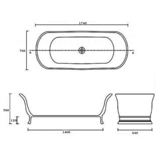 Bc Designs Aurelius Freestanding Double Ended Bath - 1740mm x 760mm - Image 5