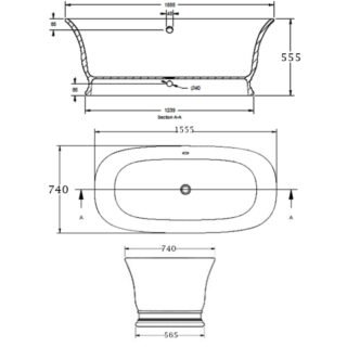 Bc Designs Bampton Freestanding Double Ended Bath - 1555mm x 740mm - Image 6