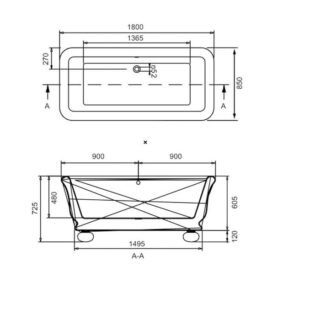 Bc Designs Senator Freestanding Double Ended Bath - 1804mm x 850mm - Image 6