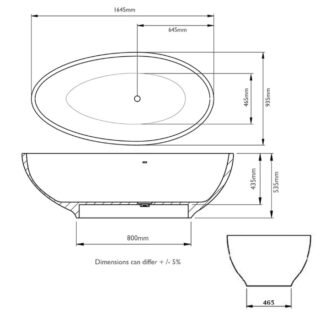 Bc Designs Gio Freestanding Double Ended Bath - 1645mm x 935mm - Image 6