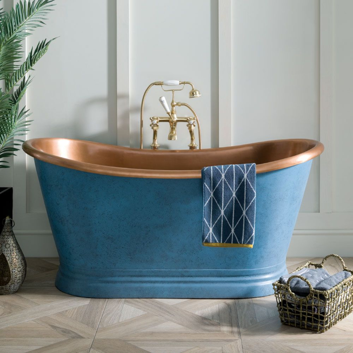 Bc Designs Freestanding Double Ended Boat Bath – 1700mm x 725mm - Patinata Blue