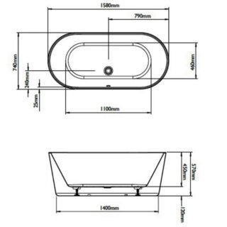 BC Designs Viado Freestanding Double Ended Bath with Waste - Gloss White - Image 4