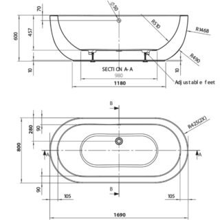 BC Designs Ovali Freestanding Double Ended Bath with Waste - Gloss White - Image 3