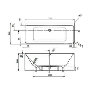 BC Designs Murali Freestanding Double Ended Bath - 1720mm x 740mm - Gloss White - Image 3