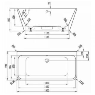BC Designs Ancora Square Back To Wall Freestanding Double Ended Bath with Waste - Gloss White - Image 2
