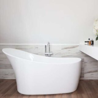 BC Designs Slipp Freestanding Single Ended Bath with Waste - 1590mm x 675mm - Gloss White - Image 2