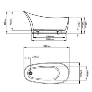 BC Designs Slipp Freestanding Single Ended Bath with Waste - 1590mm x 675mm - Gloss White - Image 3