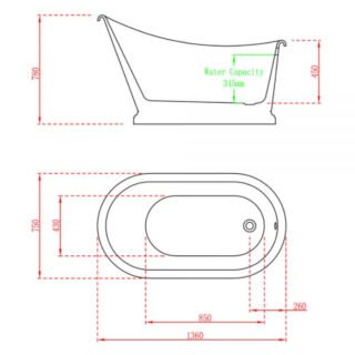 BC Design Penny Freestanding Slipper Bath - 1360mm x 750mm - Gloss White - Image 2