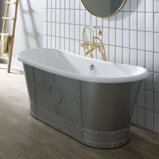 Bc Designs Industrial Freestanding Double Ended Boat Bath With Rivet Outer - 1730mm x 690mm - Gloss White - Image 3