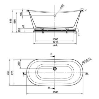 Bc Designs Freestanding Double Ended Boat Bath - Gloss White - Image 5