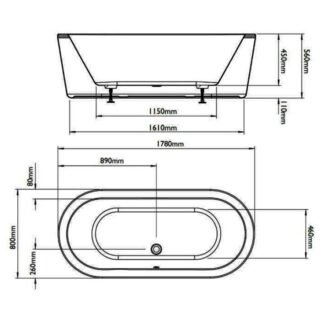 BC Designs Plazia Freestanding Double Ended Bath with Waste - 1780mm x 800mm - Gloss White - Image 3