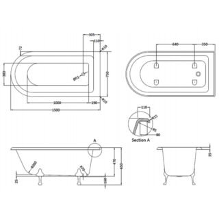 BC Designs Tye Trad Freestanding Single Ended Bath with Feet Set 2 - Gloss White - Image 4
