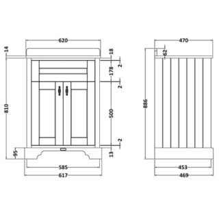 BC Designs Victrion 2 Door Floor Standing Vanity Unit With Marble Top Basin - 600mm Wide - 1 Tap Hole - Image 6