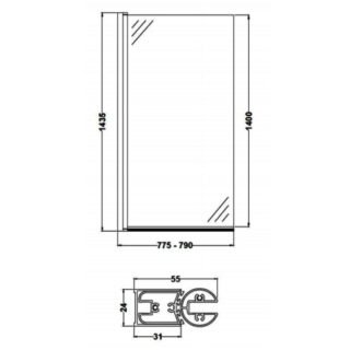 BC Designs Solid Blue Straight Bath Screen - 6mm Glass - 1435mm x 790mm - Image 3