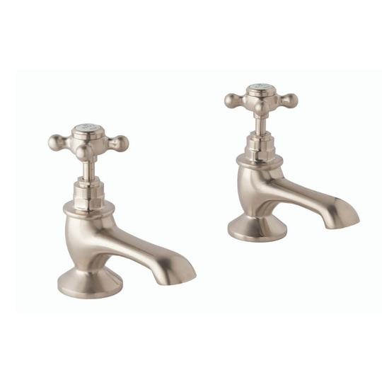 BC Designs Victrion Crosshead Bath Pillar Taps Pair - Brushed Nickel