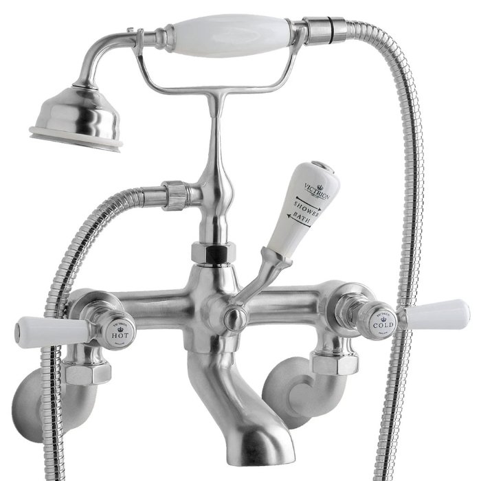 BC Designs Victrion Lever Wall Mounted Bath Shower Mixer Tap - Brushed Chrome