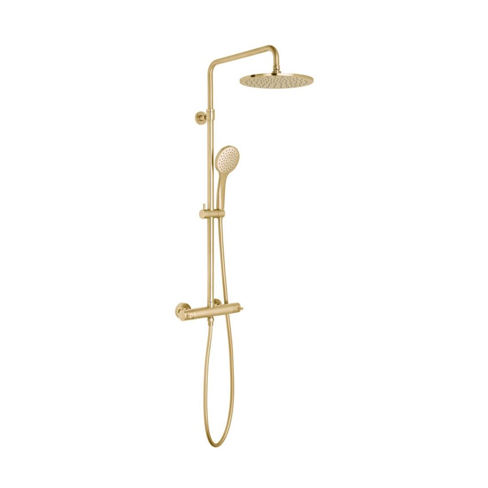 Vado Individual Nebula Adjustable Thermostatic Round Shower Column - Brushed Gold