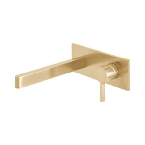 Vado Individual Edit Wall Mounted Basin Mixer Tap With Rectangular Backplate - Brushed Gold